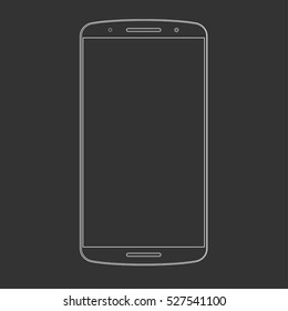 Vector smartphone outline template. Wireframe contour of modern smart phone, mobile phone, cellphone isolated on black background. Mobile device icon or symbol