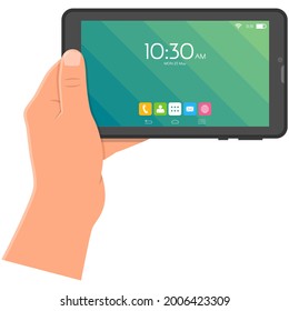 Vector smartphone in person hand icon illustration on white
