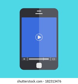 vector smartphone with player on blue background