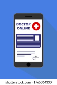 Vector smartphone screen with medical site. Doctor online. Blue, white, red, black  colors. For web sites, banners, print, advertising