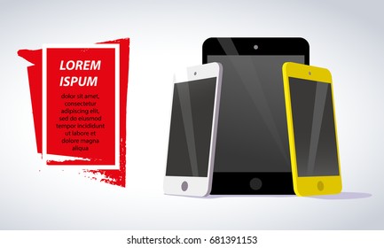 Vector smartphone and tablet collection isolated on white background. Gadget portable advertisement flat illustration. Good foe web banner, poster, teaser design.