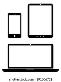 Vector Smartphone, Tablet and Laptop Computer Set 