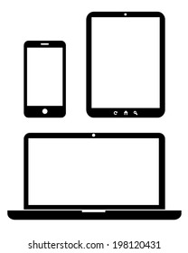 Vector smartphone, tablet and laptop computer set