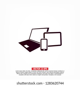 Vector smartphone, tablet and laptop icon . Vector  Eps 10 
