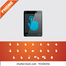Vector smartphone touchscreen finger gestures icon set