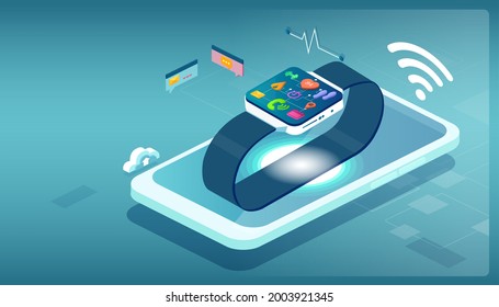 Vector Of A Smartphone With Wearable Device Smart Watch On Top Of It