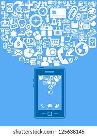 vector smartphone with white application icons set