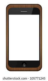 Vector smartphone in a wooden cover isolated on white. Eps 10