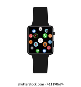 Vector smartwatch with different UI icons. Isolated on white.
