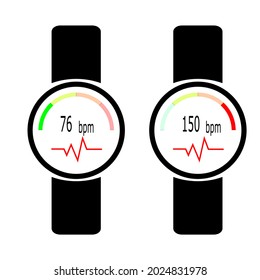 Vector reloj inteligente que muestra los resultados de la medición de la frecuencia cardíaca