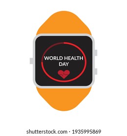 A vector of smartwatch with the word World Health Day on white background.