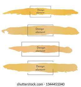Vector smear with golden paint, isolated on a white background. Abstract banners with a black frame.