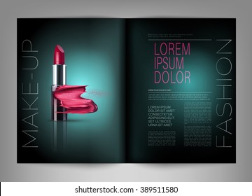 Vector With Smeared Lipstick Isolated On A Dark Background (fashion Magazine Template)