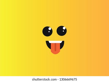 Vector smile cartoon line. Joy on a yellow background, smiling and laughing.
