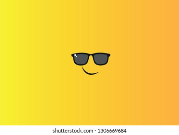 Vector smile cartoon line. Joy on a yellow background, smiling and laughing.