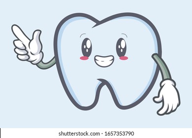 vector Smile, Happy Face. tooth character emoticon cartoon style. Logo, Icon, Mascot, Sticker Illustration