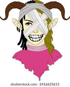 vector smile of a horned devil woman on a white background suitable for application to all print media