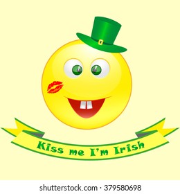 Vector smile icon on Saint Patrick's Day character with green hat. Vector illustration. eps10