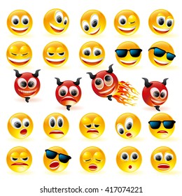 Conjunto de iconos de sonrisa vectorial. 24 emoticonos.