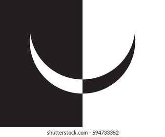 Vector smile, one half of which is created using the negative space and the other is created from a positive space. A simple sign symbol for 1 April
