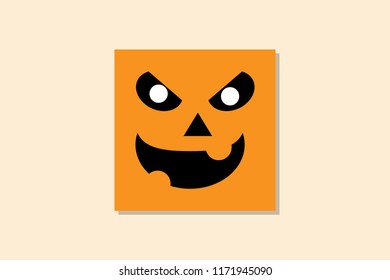 Vector Smile Pumpkin Square Decoration for Halloween Party. Halloween background