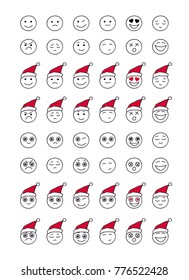 Vector smiles with different emotions. Happy new year emoticons set.
