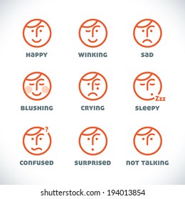 Vector Smiles Icons, Illustration, Sign, Symbol, Button, Badge, Logo for Family, Baby, Children, Teenager, People