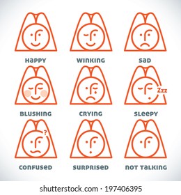 Vector Smiles Icons, Illustration, Sign, Symbol, Button, Badge, Logo for Family, Baby, Children, Teenager, People