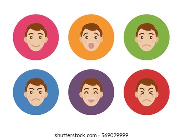 Vector smiley character cartoon face man boy flat icon template avatar emoji