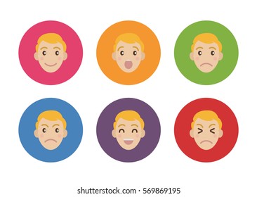 Vector smiley character cartoon face man boy flat icon template avatar emoji