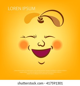 Vector smiley face. Cute little animal. Similar to a rabbit or a dog.
It has ears, hair, expressive eyes, small nose. Emoticon smiling or grimacing. Express emotion funny. 