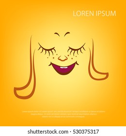 Vector smiley face. Cute little animal. Similar to a rabbit or a dog. It has ears, hair, expressive eyes, small nose. Emoticon smiling or grimacing. Express emotion affectionate smile, falling asleep.