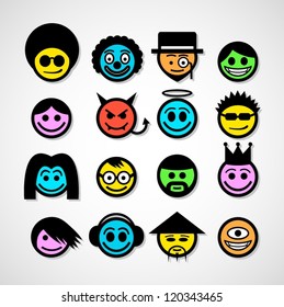 Vector smiley faces. Funny characters.