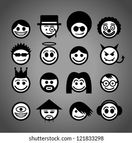 Vector smiley faces. Funny characters.