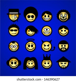 Vector smiley faces. Funny characters.