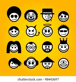 Vector smiley faces. Funny characters.