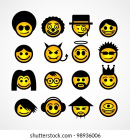 Vector smiley faces. Funny characters.