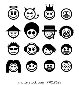 Vector smiley faces. Funny characters.