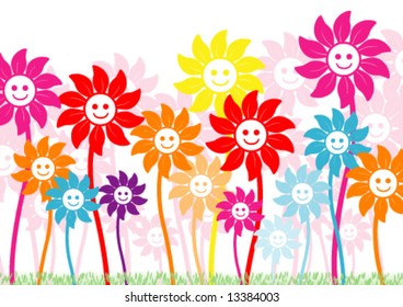 Vector Smiley Flowers