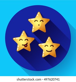 Vector smiley golden cartoon stars flat icon