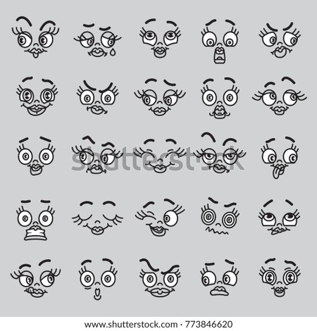 Vector Smiley Icons. Emoticons, avatar with an expression of feelings on human faces. Isolated editable illustration on gray background.
