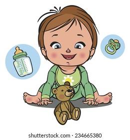 vector smiling baby and baby equipment