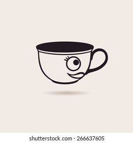 Icono divertido de la caricatura "Vector Sonriente" taza de té o café
