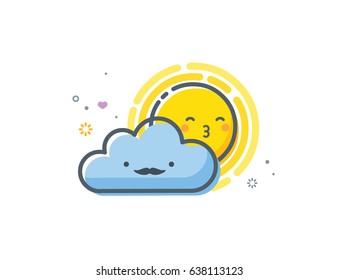 Vector smiling cartoon sun character, sunny weather illustration, mood icon 