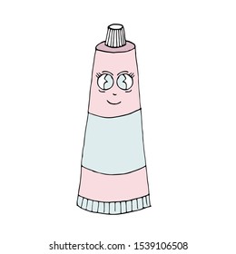 Vector smiling character - element for dental oral care. A tooth paste. Emotions isolated on white.