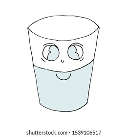 Vector smiling character - element for dental oral care. A glass of mouthwash. Emotions isolated on white. Water glass