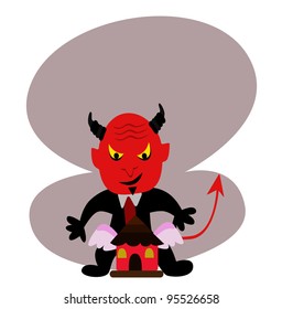 Vector- A smiling devil and a house.