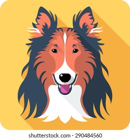 Vector smiling dog Rough collie red and black icon flat design 