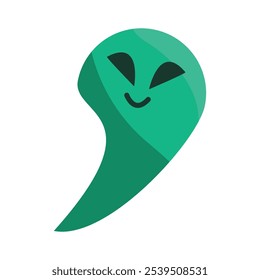 Vector cara sonriente de un elemento alienígena en un estilo de dibujos animados. Misterio del cosmos, un OVNI, símbolo de Halloween. La ilustración es adecuada para Diseño web, tienda en línea, impresión y publicaciones en redes sociales. El