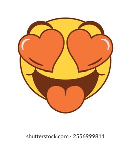 Vector Smiling Face Heart Eyes Emoji Cartoon Groovy Illustration Isolated